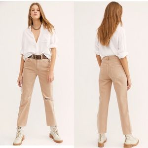 Free People Dakota Straight Leg Jeans Khaki Tan Distressed Womens Size 28